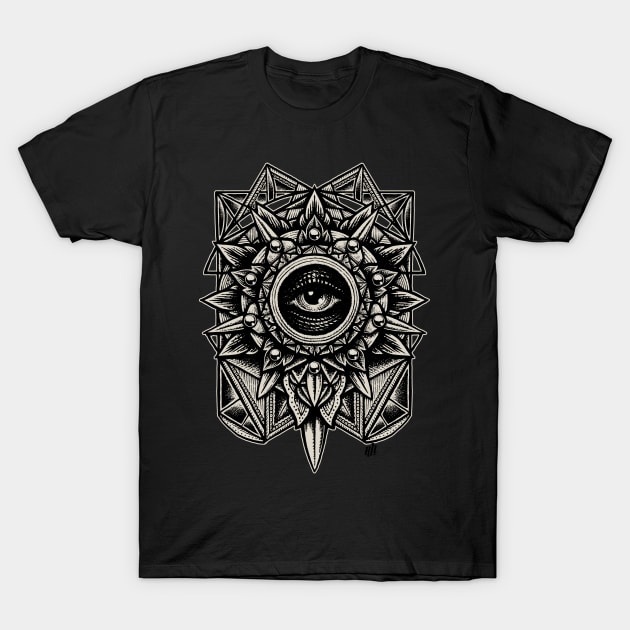 Sacred Geometry Seraphim Star Mandala Black T-Shirt by Roberto Jaras Lira